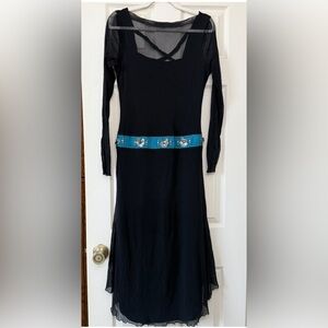 Elana Kattan Long Sleeve Mesh Midi Dress Black Fairy Boho Size M